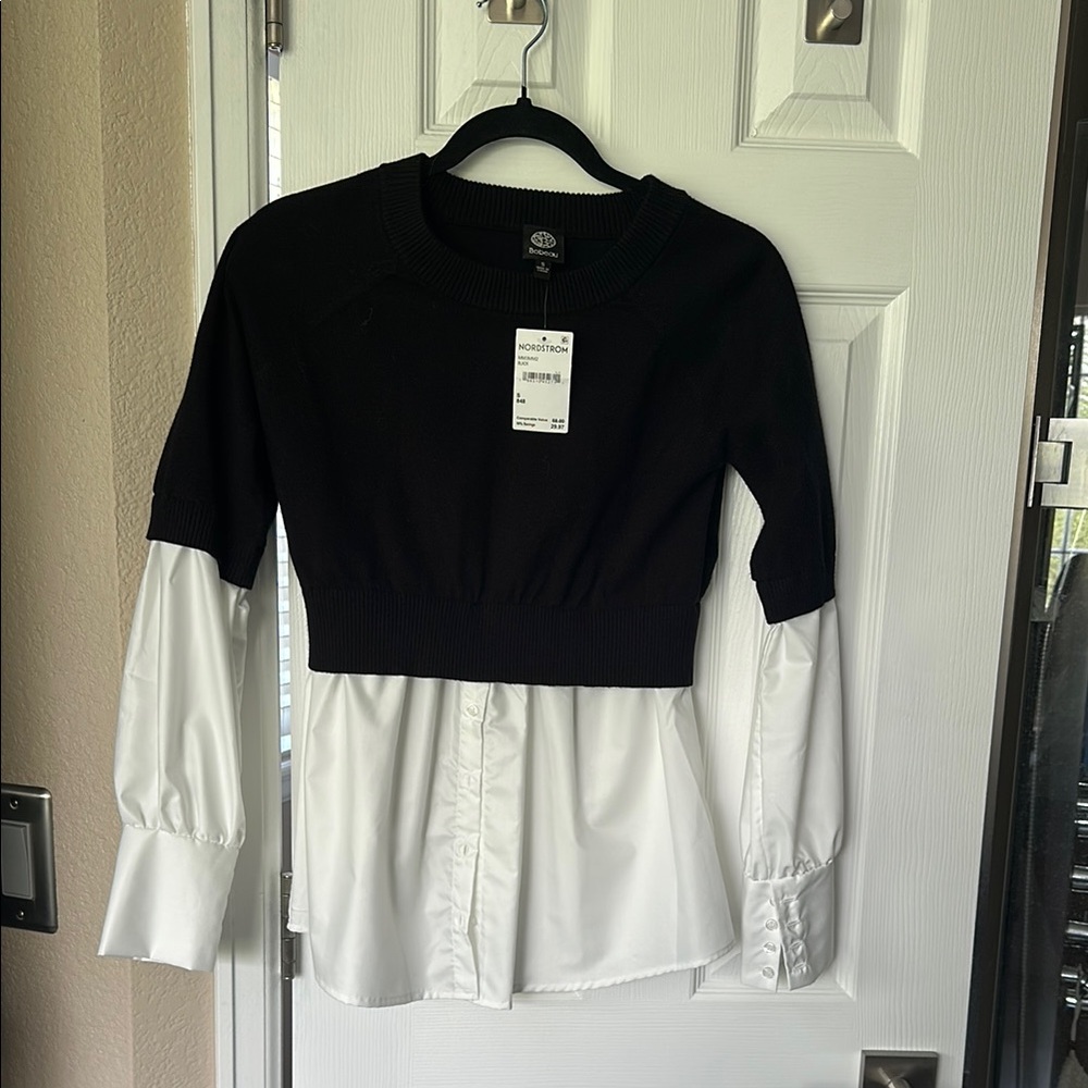 Bobeau Black and White Layered Blouse